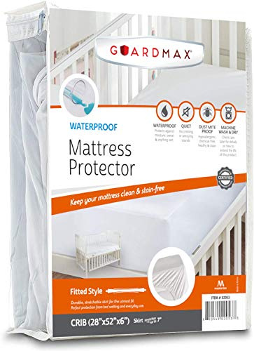 Guardmax Terry Cotton Crib Size Mattress Protector - Waterproof & Dust Mite Proof Mattress Cover with Stretchable Pockets - Soft, Comfortable, & Noiseless Waterproof Fitted Sheet.(28 x 52 x 7)