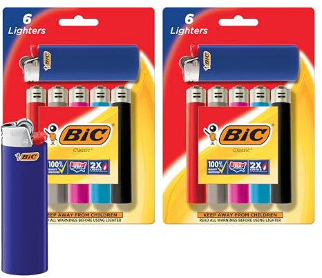 BIC Maxi Pocket Lighters, Long Lasting Flame and Colorful Designs, Classic Collection, 12-Pack (Colors May Vary)