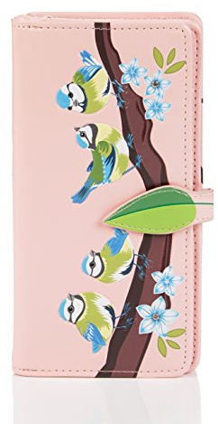 Shag Wear ® Portemonnaie Geldbörse Damen Geldbeutel Mädchen Bifold Mehrfarbig Portmonee Designs: (Blaue Vögel Pink/Blue Birds)