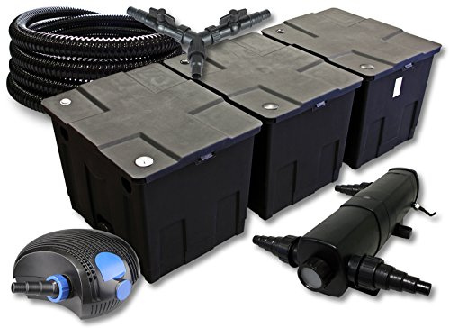 SunSun Kit complet: CBF-350C Filtre de bassin jusqu'à 90000 L Biologique, CTF-12000 pompe de filtration 12000l/h 100W, CUV-236 lampe uv UVC Clarificateur avec 36W, 25m Tuyau 25 mm, Y-distributeur