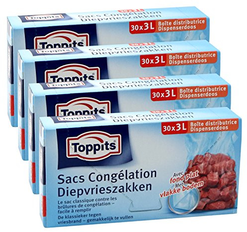 Toppits Tieffrierbeutel 3L (25 x 27cm), 4er Pack (4 x 30 Beutel)