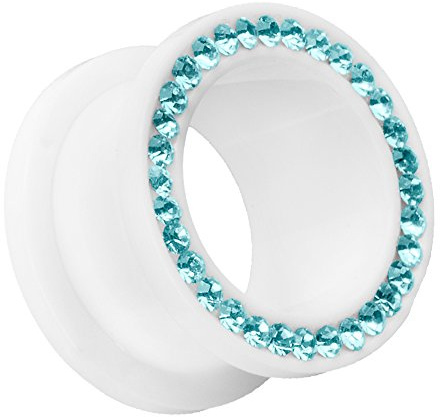Piersando Flesh Tunnel Ohr Plug Piercing Ohrpiercing Schraub Ohrtunnel Kunststoff mit Strass Kristallen Weiß Aqua 10mm