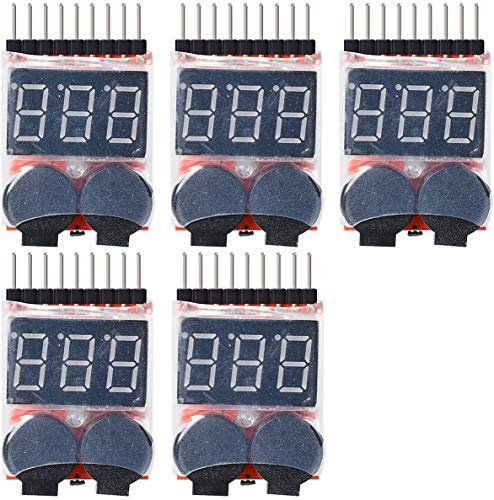 5Pcs 2 in 1 RC Lipo Battery Low Voltage Alarm 1S-8S Buzzer Indicator Checker Tester LED