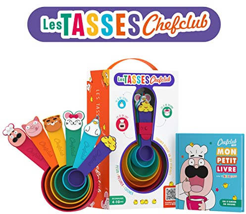 CHEFCLUB KIDS - Ustensiles De Cuisine pour Enfant - Tasses Doseuses Ludiques pour Mesurer Facilement - La Cuisine Devient Un Jeu - Apprendre en s'amusant - Livre intéractif - Dès 4 Ans