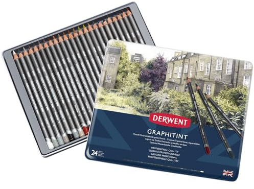 Derwent Graphitint Grafitpennor, Set med 24 Pennor, Vattenlösliga, Konstnärskvalitet, 0700803