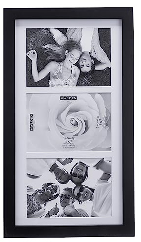 Malden 5x7 3-Opening Matted Collage Picture Frame - Displays Three 5x7 Pictures - Black