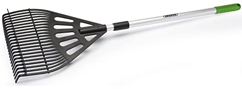 Draper 910mm to 1350mm Adjustable Garden Rake | Telescopic Outdoor Leaf Gardening Hand Tool | Anodized Aluminium Handle |300mm working Width Lawn Levelling Grass Rake | 19776