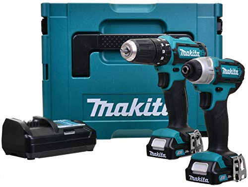 Makita CLX202AJ 10.8 V CXT Combi and Impact Driver with 2 x 2.0Ah batteries in MakPac case- Twin Pack