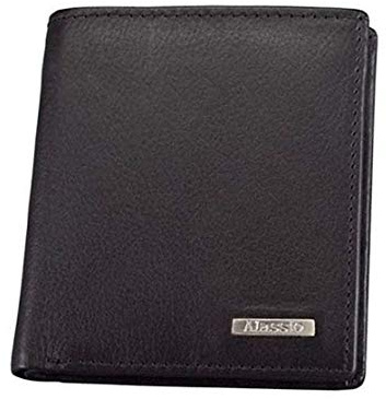 ALASSIO 42302 Mini Geldbörse im Hochformat, aus echtem Leder, mit Alassio Metallemblem, innen mit Carbonoptik Münzbörse, 10 cm, Schwarz
