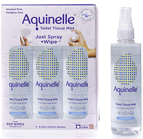 Aquinelle Toilet Tissue Mist, Eco-Friendly & Non-Clogging Alternative to Flushable Wipes Simply Spray On Any Folded Toilet Paper (3-8.25 oz Ocean Breeze)