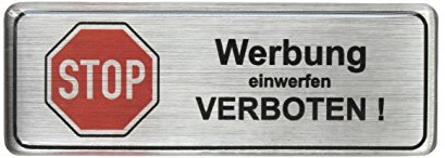 BIKE-label 3D Briefkasten Aufkleber Alu gebürstet Werbung einwerfen verboten 70x25 mm 401103