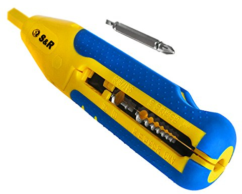 S&R Abmantler - Abisolierwerkzeug mit Bithalter/Kabelschneider 3x1,5 mm/Bithalter PZ2 & Schlitz 4.0mm, Abmanteler Niedervolt Kabel 8-13mm Kabel 10-20AWG, SAT/RG6 & RG59 Abisolierer Entmanteler
