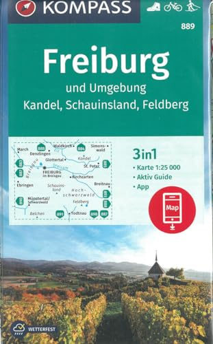 KOMPASS Wanderkarte 889 Freiburg und Umgebung, Kandel, Schauinsland, Feldberg 1:25.000: 3in1 Wanderkarte mit Aktiv Guide inklusive Karte zur offline Verwendung in der KOMPASS-App. Fahrradfahren.