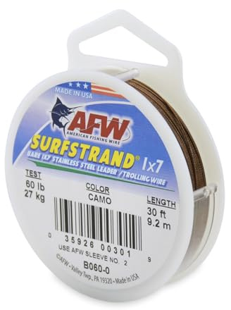 AFW Surfstrand Fishing Line - 1x7 Leader Wire, 60LB, 30FT - Camo