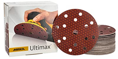 Mirka Schleifpapier Ultimax Ø150mm Klett 15-Loch Korn P150 50 Stk | Schleifpapier P150 Klett 15-Loch 50 Stück für Exzenter und Schleifmaschinen Holz Mineralwerkstoffe Altlacke