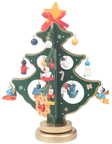 OBC-Kunsthandwerk: Deko-Christbaum mit Mini-Figuren, drehbar, H: 21,5 cm, grn, Goldrand, handbemalt im Kunsthandwerks-Stil