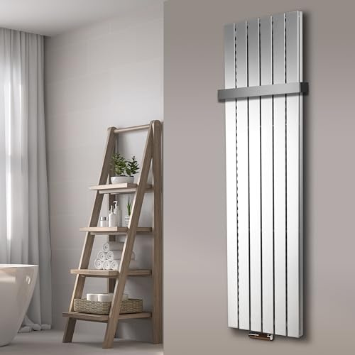 Badheizkörper Design Peking 6 180x47cm 1964 Watt weiß (+1 Halter 50mm) SZAGATO Handtuchwärmer Handtuchtrockner Handtuchhalter Paneelheizkörper vertikal Mittelanschluß Flachheizkörper