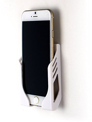 Dockem väggfäste för iPhone 12, 12 Pro, Pro Max, 12 Mini, 11, 11 Pro, 11 Pro Max, XS, XS Max, XR, X, 8/7/6S/6, 8/7/6 Plus med 3M självhäftande remsor – koala skadefri monteringsvägg [vit]