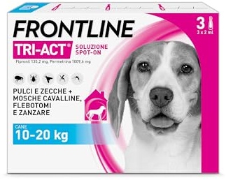 FRONTLINE Triact, 3 Pipette, Cane M (10-20Kg), Antiparassitario per Cani e Cuccioli di Lunga Durata, Protegge il Cane da Pulci, Zecche, Zanzare, Pappataci e Leishmaniosi, Antipulci 3 Pipette