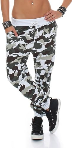 Malito CamouflagePantaloni Boyfriend Harem Aladin Sbuffo Pantaloni Pump Baggy Yoga 8019 Donna Taglia Unica (Bianco)