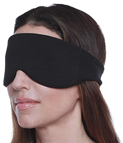 Happyluxe Escape Sleep Mask - Buttery Soft Airplane Eye Mask for Sleeping or Napping in Bed. Machine Washable. - Jet Black, Made in USA