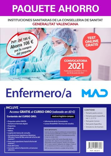Paquete Ahorro TEST PAPEL Enfermero/a Instituciones Sanitarias de la Conselleria de Sanitat de la Generalitat Valenciana. Ahorra 106 € (incluye ... Simulacros examen; y acceso Curso Oro)