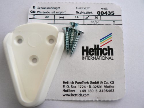HKB ® Hettich Schrankrohrlager Kunststoff weiß, Maße 30/14/30 mm, 2 Stück, Artikelnr. 435