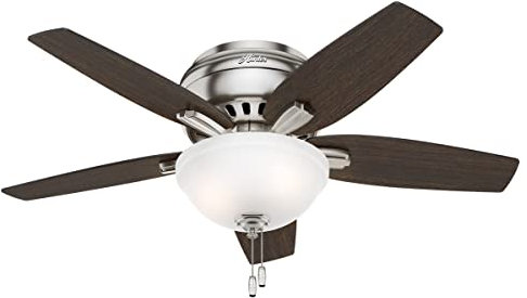 Hunter Fan Company 51082 Newsome Deckenventilator, gebürstetes Nickel, flaches Profil, mit LED-Licht-Set und Zugkette, 106,7 cm