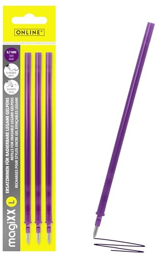 3 radierbare ONLINE Ersatzminen kompatibel mit Legami Gelstifte magiXX L I Lila 0,7mm Strichstärke I Ersatzmine für Gelschreiber radierbar I Nachfüllminen für Gel-Roller mit radierbarer Tinte