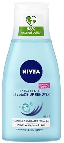 NIVEA Extra Gentle Eye Make-Up Remover (Pack of 1, 125ml), Hydrating Eye Make-up Remover, Removes Mascara, Gentle Make-Up Remover with Vitamin C and Hyaluronic Acid