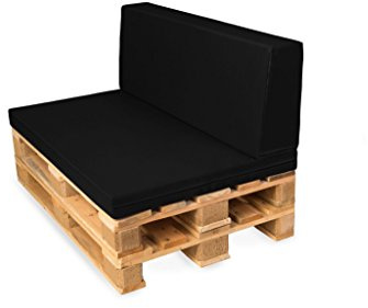 TexDeko Palettenkissen mit Rückenlehne 2TLG Palettensofa, Palettenpolster, Matratzenkissen (120x80x12cm) Schaumstoff für Europalette (Schwarz mit wasserabweisendem Bezug)