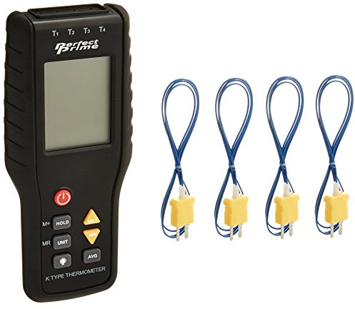 PerfectPrime TC41, 4-Channel K-Type Digital Thermometer Thermocouple Sensor -200~1372°C/2501°F, 20 x 4 Data Log Storage Function (No Pipe Clamp)