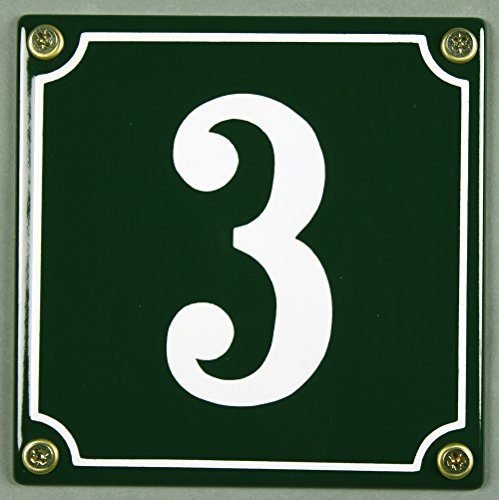 Emaille Hausnummernschild - Wählen Sie Ihre Nummer - Zahlen 1 bis 30 verfügbar - grün/weiß 12x12 cm und 12x14cm - sofort lieferbar! Hausnummer Schild wetterfest und lichtecht (3 grün/weiß 12x12cm)