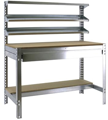 Simon Rack Banco de Trabajo Taller, Capacidad Carga 600 kg, 1445x1210x610 mm, Mesa de Trabajo, 1 Cajón, Galva/Madera - BT1