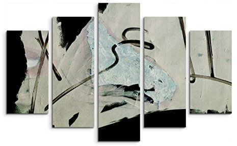 Paul Sinus Art 5 teiliges Wandbild auf Leinwand (Gesamt: H: 100cm B: 160cm) Keilrahmenbild Canvas Fotodruck Leinwandbild Leinwanddruck Kunstdruck Wandbild schwarz beige blaugrau