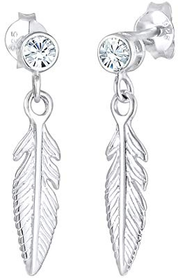Elli Damen Ohrringe Feder Boho mit Kristalle