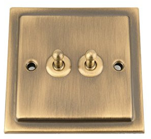 Toggle Dolly Light Switch 2 Gang - Victorian - Antique Brass - 10 Amp 2 Gang 2 Way