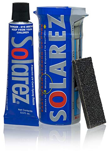 SOLAREZ UV Cure Epoxy Ding Repair Weenie Travel Kit (0.5 oz Tube) - SUP/Surfboard Repair - Fast Solar Cure Clear Resin w 60/240 Grit Sand Block w Crushproof Travel Container ~ EPS Safe! Brand: SOLAREZ