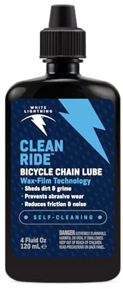White Lightning Clean Ride Self-Cleaning Wax Bicycle Chain Lubricant – 100% Oil-Free, Reduces Dirt & Grime, Extends Chain Life, Smooth Performance, 4 oz