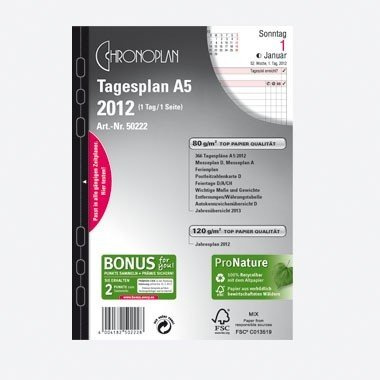 Chronoplan 50222 Kalendereinlage 2022, Tagesplan im A5 Format (148x210mm), Ersatzkalendarium, ideal für detaillierte Tagesplanung, Multilochung (1 Tag auf 1 Seite), weiß