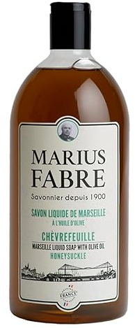 MARIUS FABRE - Savon Liquide de Marseille - A l'Huile d'Olive - Mains & Corps - Plus de 98% d'Ingrédients d'Origine Naturelle - Origine France Garantie - Parfum Chèvrefeuille - 1L