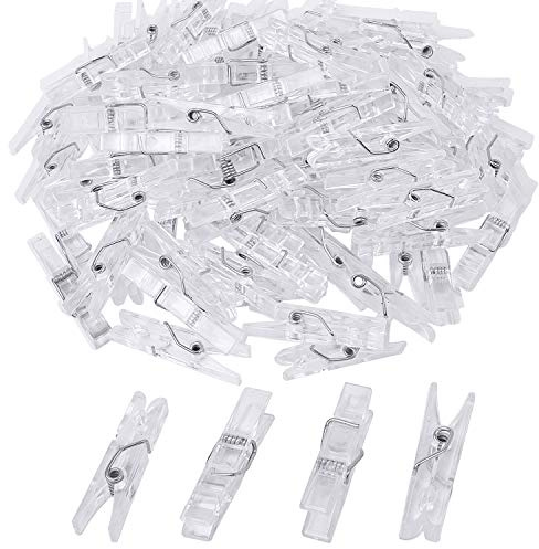BronaGrand 100pcs Mini Clear Plastic Utility Paper Clip, Clothespins Clip, Clothes Line Clips,Photo Clips