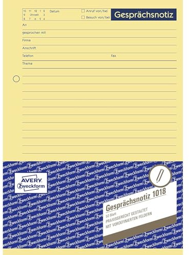 AVERY Zweckform 1018 Gesprächsnotiz (A5, Abreißblock, oben verleimt, 50 Blatt) gelb