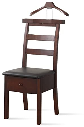 Proman Products Manhatten Chair Valet VL16654 with Drawer, Hanger, Trouser Bar and Tie & Belt Bar, 19W x 24D x 43 H, Dark Walnut