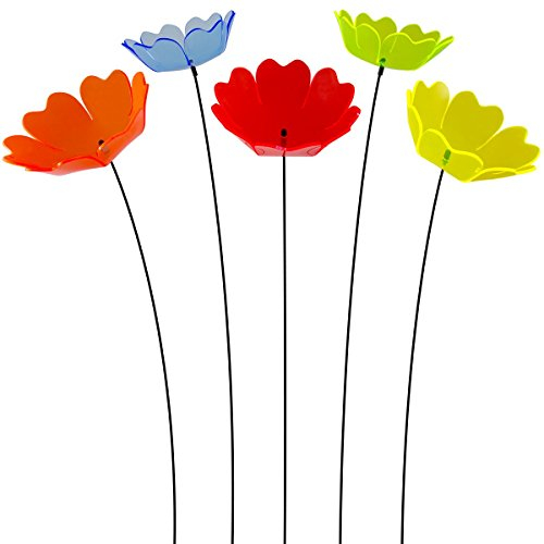 SUNPLAY Sonnenfänger Primel im FARBMIX, 5 Stück zu je 15 cm Durchmesser im Set + 70 cm Schwingstäbe