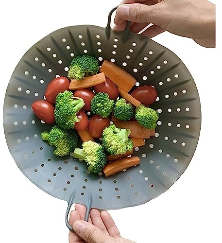 cozymomdeco Korean Made Steam Stovetop Vegetable Steamer Silicone Steamer Basket Flexible Size 6 to 10 (Gray)
