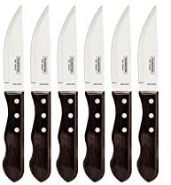Tramontina 5” Jumbo Steak Knives, Sharp Knife with Wooden Handle, ‎Camping, Kitchen, Rustic, Dishwasher Safe (6 Pcs Knife Set)