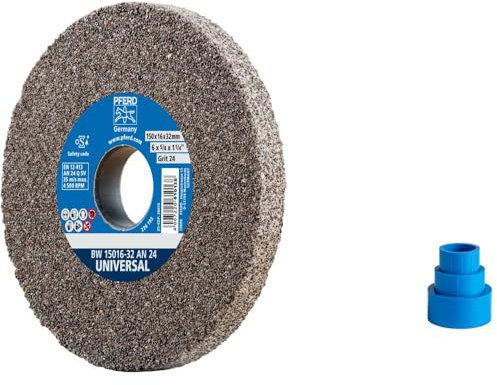 PFERD Schleifbockscheibe UNIVERSAL, 150x16x32mm, A24, 39008418 – Harte Schleifscheibe für universelle Schleifaufgaben, mit Reduzierhülsen (25/20/16mm)