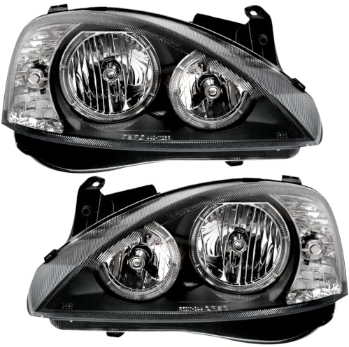Angel Eyes Scheinwerfer Set in Schwarz für Opel Corsa C (10/2000-9/2006) | Standlichtringe, Klarglas, Aftermarket, Tuning, Ersatzteil, vorbereitet für elektrische LWR, links, rechts, H7,