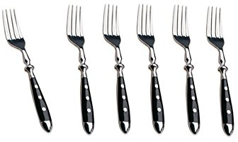 Kerafactum Set di 6 forchette da carne, forchette da cucina, forchetta per la tavola coperta, 3 rivettate, forchette da tavola, posate con manico nero, stile rustico, set da bistro espandibile